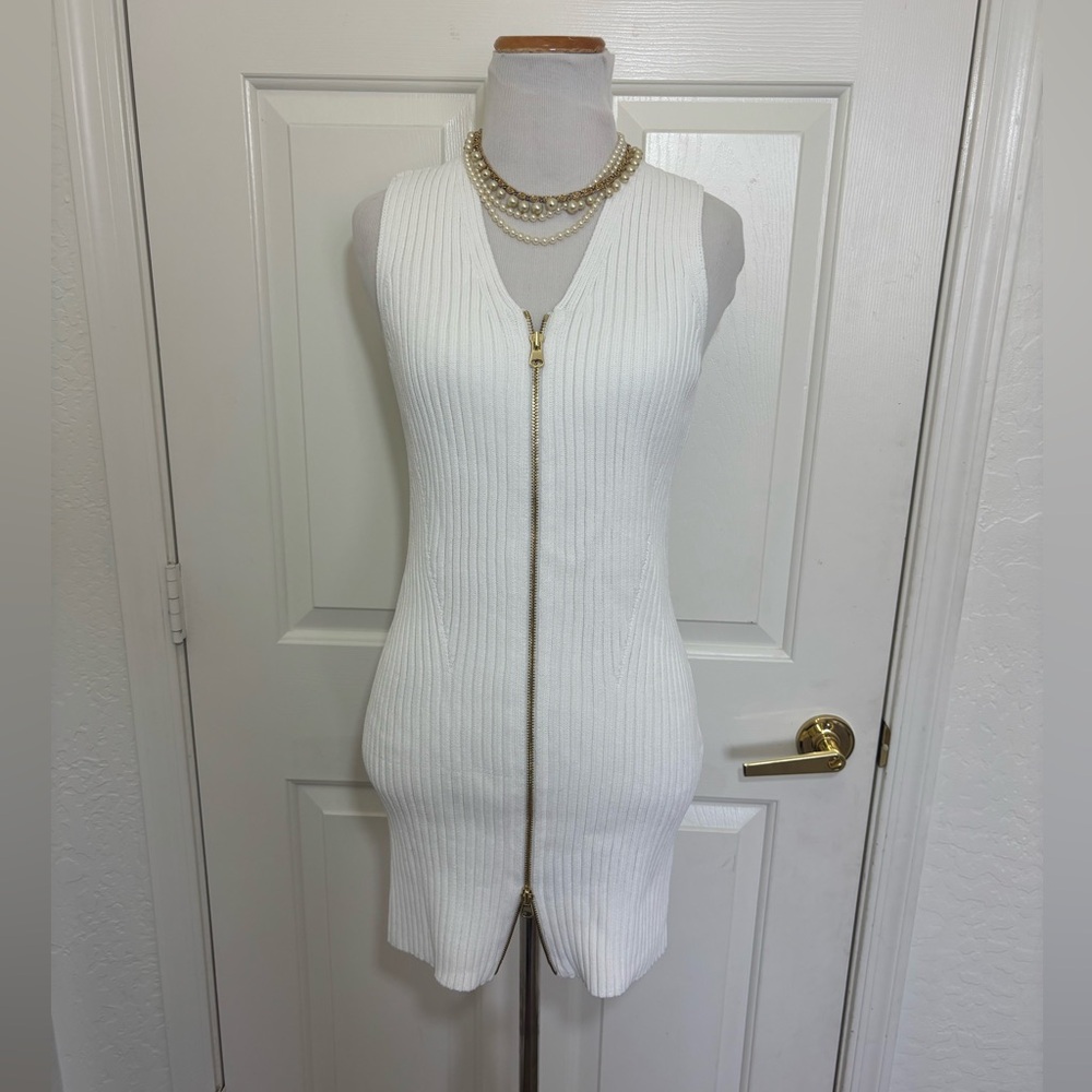 St. John Cream Ribbed Mini Dress